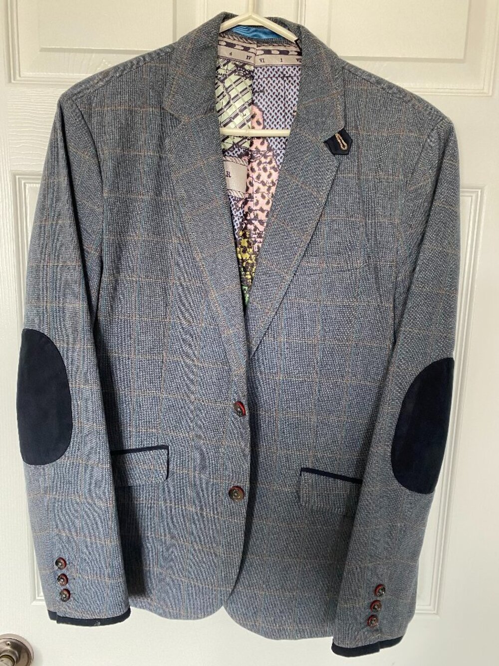 Ted Baker Grey Plaid Blazer Jacket Size 4 | Signature World Map Geo Lining - Picture 1 of 5
